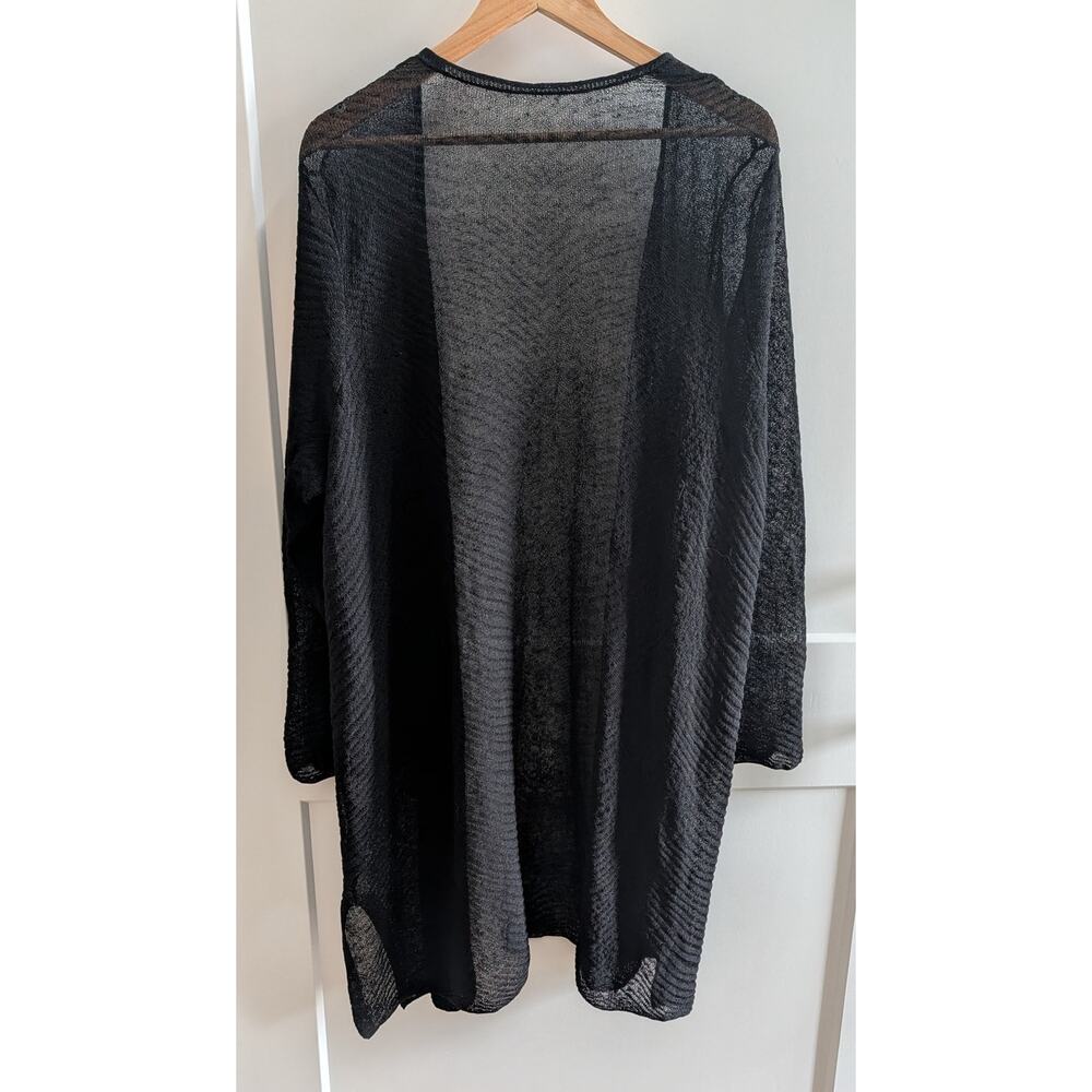 Eileen Fisher Hemp Blend Open Front Cardigan XL Black Long F17HMP No Size Tag - Picture 3 of 5